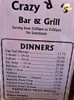 Crazy R's Grill menu