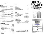 Bird Wolf Cafe Bakehouse menu