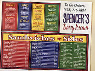 Spencer's Dairy Kream menu