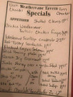 Weathervane Tavern menu