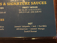 Jammin Wings menu