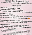 Mimi's Too Bagels Deli menu