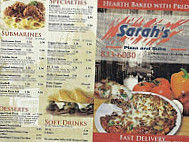 Sarah's Pizza menu