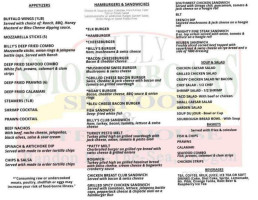 Billy Smoothboars menu