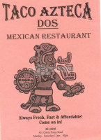 Taco Azteca Dos menu