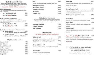 Sushi Rolls menu