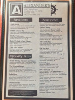 Alexander's menu