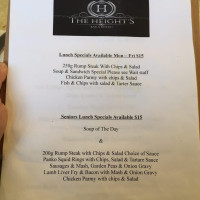 The Heights Bistro menu