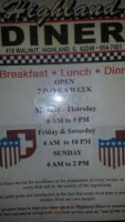 Highland Diner menu