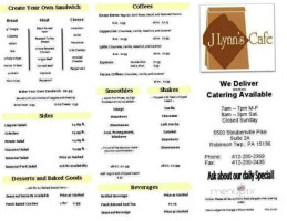 J Lynns Cafe menu