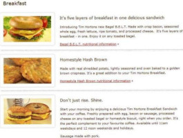 Tim Horton's menu