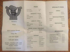 Vinnie's Pizza menu