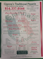 Gianna's Traditional Pizzaria menu