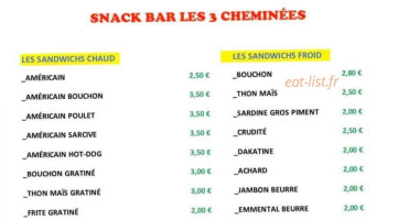 Snack Les 3 Cheminées menu