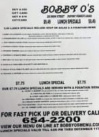 Bobby-o's Fun Family menu