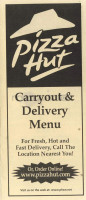 Pizza Hut. menu