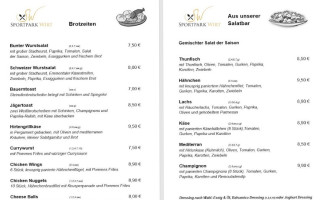 Sportparkwirt menu