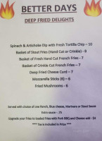 Better Days Pub Eatery menu