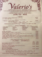 Valerio's Italian Pizzeria menu