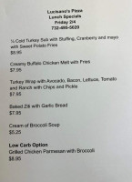 Lucisano's Pizza menu