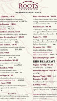 Roots Café Bistro, Kilcolgan menu