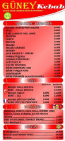 Guney Kebab menu