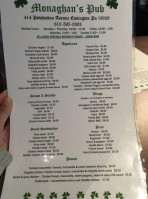 Monaghan's Irish Pub menu