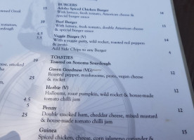 One Penny Black menu