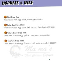 Ma Ma's Thai Cuisine menu