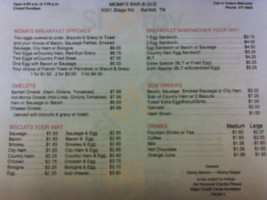 Moma's -b-q menu