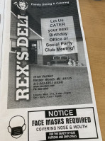 Rex's Deli menu