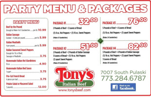 Tony's Italian Beef menu