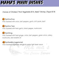 Ma Ma's Thai Cuisine menu