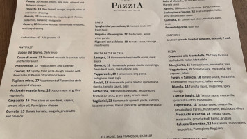 Pazzia Restaurant Pizzeria Bar menu