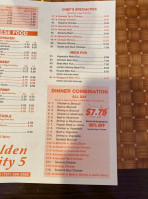 Golden City Hibachi Chinese menu