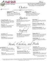 Half Shell Oyster House menu