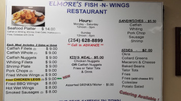 Elmore's Fish Wings menu