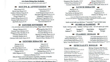 Koizi Endless Hibachi Sushi Eatery menu