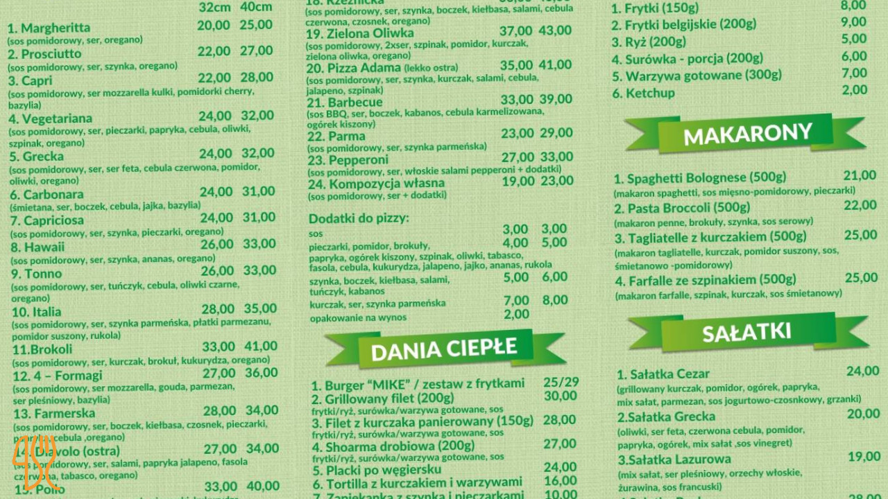 Pizzeria Zielona Oliwka Menu