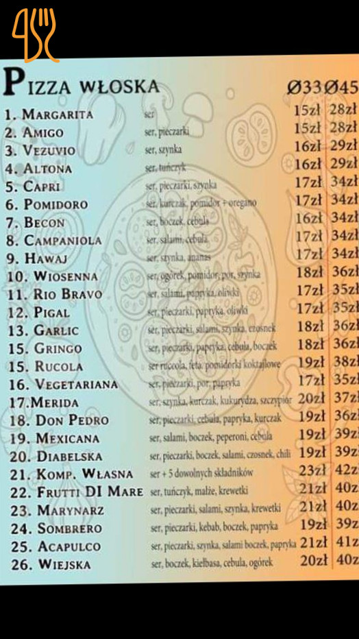 Mexicana. Pizzeria Menu