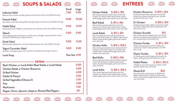 Zahra's Corner Grill menu