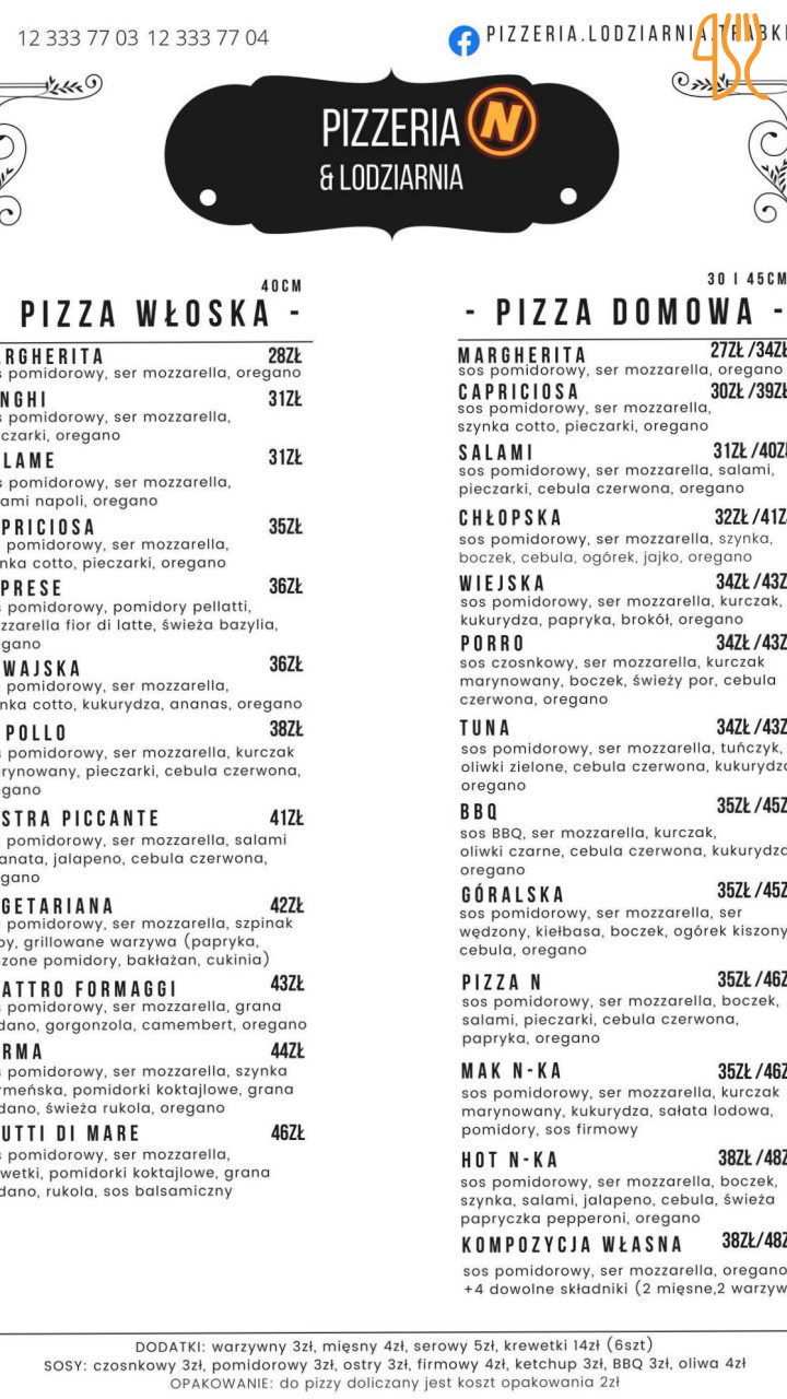 Pizzeria Lodziarnia N Menu
