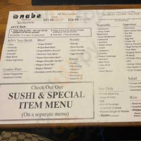 Nabe Hotpot menu