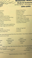 Sunrise Deli Caterers menu