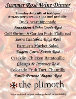 The Plimoth menu