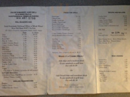 Dave's Bakery menu