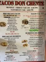 Tacos Don Chente menu