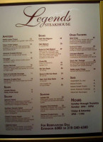 Legends Steakhouse menu