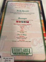 Velvet Grill Creamery menu