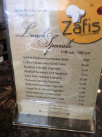 Zafis Luncheonette menu